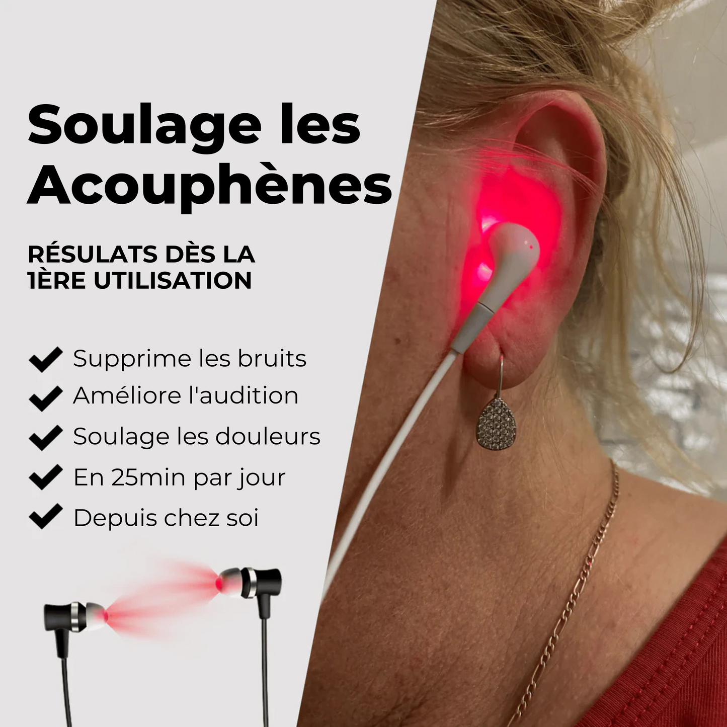 Audania - Écouteurs anti-acouphènes à thérapie par LED rouge